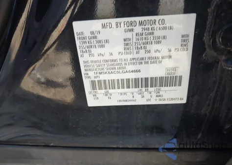 2020 Ford Police Interceptor from USA, damaged, VIN 1FM5K8AC0LGA64666